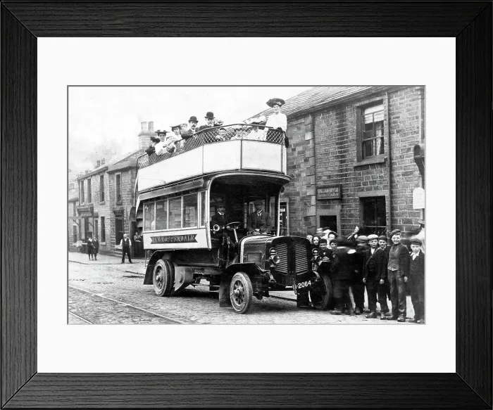 Framed Print : Motor bus in Rawtenstall, early 1900s Framed Print : Motor bus in Rawtenstall, early 1900s