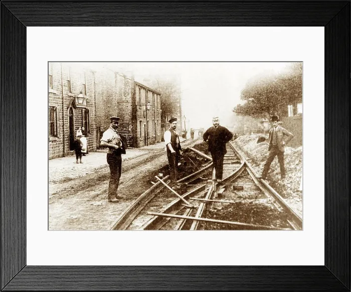 Framed Print : Laying tram tracks at Reedsholme, Rawtenstall, early 1900s Framed Print : Laying tram tracks at Reedsholme, Rawtenstall, early 1900s