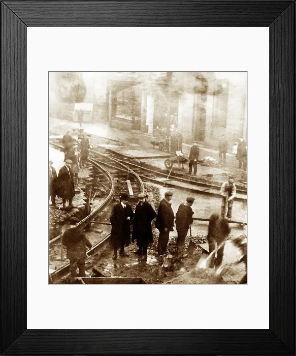 Framed Print : Laying tram tracks in Waterfoot, early 1900s Framed Print : Laying tram tracks in Waterfoot, early 1900s
