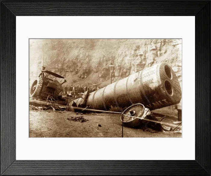 Framed Print : Traction engine accident at the Glen, Waterfoot in 1902 Framed Print : Traction engine accident at the Glen, Waterfoot in 1902