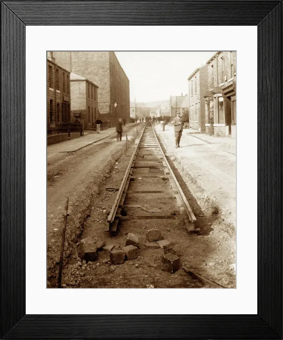 Framed Print : Laying tram tracks at Water, early 1900s Framed Print : Laying tram tracks at Water, early 1900s