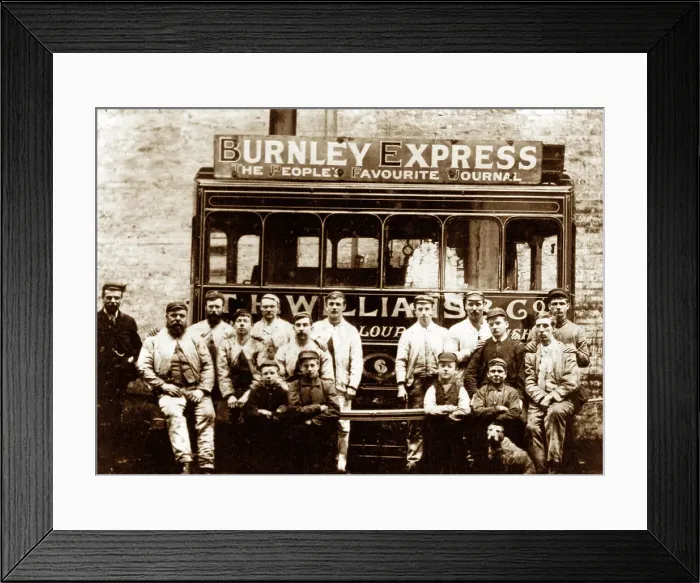 Framed Print : Burnley steam tram depot staff, Victorian period Framed Print : Burnley steam tram depot staff, Victorian period