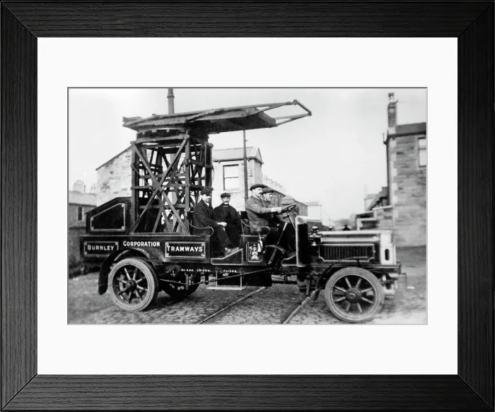 Framed Print : Early 1900s Burnley Tramways Overhead Wire Maintenance Framed Print : Early 1900s Burnley Tramways Overhead Wire Maintenance
