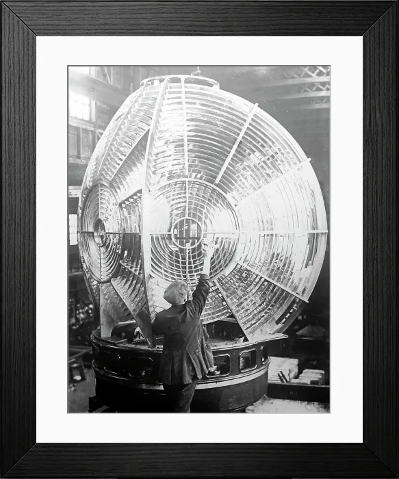 Framed Print : Lighthouse keeper cleaning the lens, Victorian period Framed Print : Lighthouse keeper cleaning the lens, Victorian period