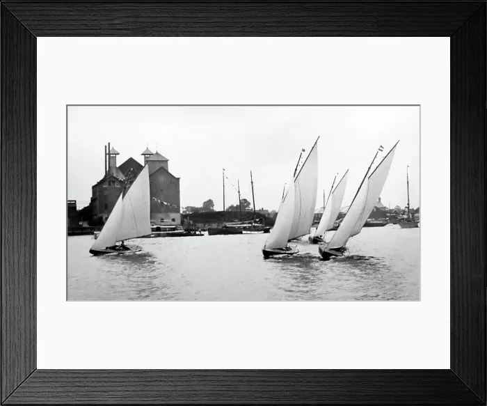 Framed Print : Yacht racing, Oulton Broad, early 1900s Framed Print : Yacht racing, Oulton Broad, early 1900s