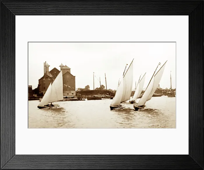 Framed Print : Yacht racing, Oulton Broad, early 1900s Framed Print : Yacht racing, Oulton Broad, early 1900s