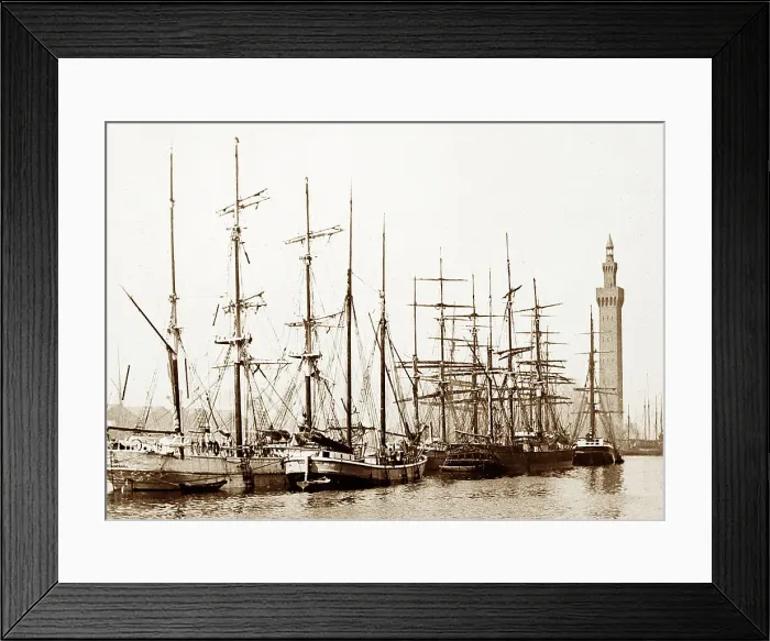 Framed Print : Fishing boats, Grimsby Docks, Victorian period Framed Print : Fishing boats, Grimsby Docks, Victorian period