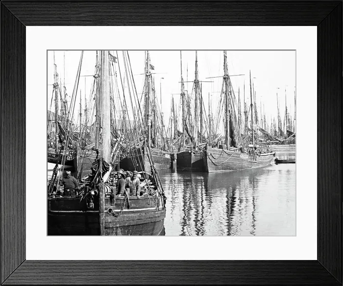 Framed Print : Fishing boats, Grimsby Docks, Victorian period Framed Print : Fishing boats, Grimsby Docks, Victorian period