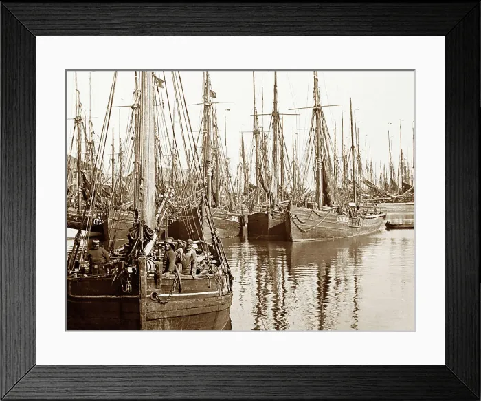 Framed Print : Fishing boats, Grimsby Docks, Victorian period Framed Print : Fishing boats, Grimsby Docks, Victorian period