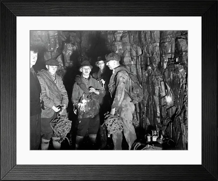 Framed Print : Cavers in Gaping Gill in the 1920s Framed Print : Cavers in Gaping Gill in the 1920s