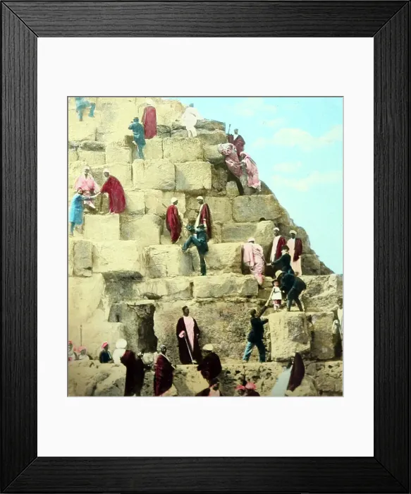 Framed Print : Tourists climbing the Great Pyramid, Victorian period Framed Print : Tourists climbing the Great Pyramid, Victorian period