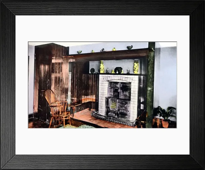 Framed Print : An inglenook fireplace in a Bournville house, early 1900s Framed Print : An inglenook fireplace in a Bournville house, early 1900s