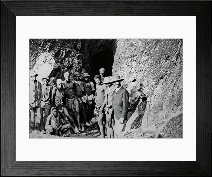 Framed Print : Gold mine workers, Barberton, South Africa, Victorian period Framed Print : Gold mine workers, Barberton, South Africa, Victorian period