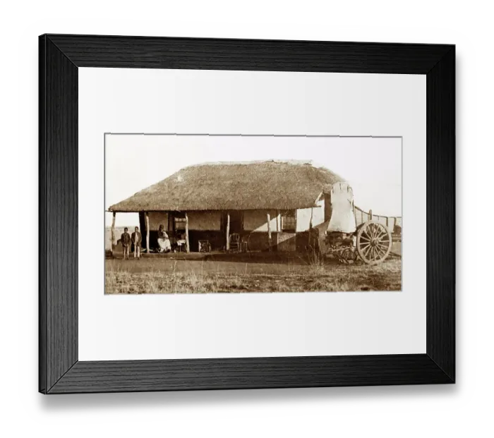 Framed Print : A Boer homestead and family, Victorian period Framed Print : A Boer homestead and family, Victorian period