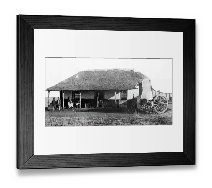 Framed Print : A Boer homestead and family, Victorian period Framed Print : A Boer homestead and family, Victorian period