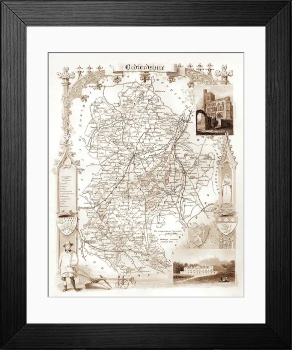 Framed Print : 1840s Victorian Bedfordshire Map Framed Print : 1840s Victorian Bedfordshire Map