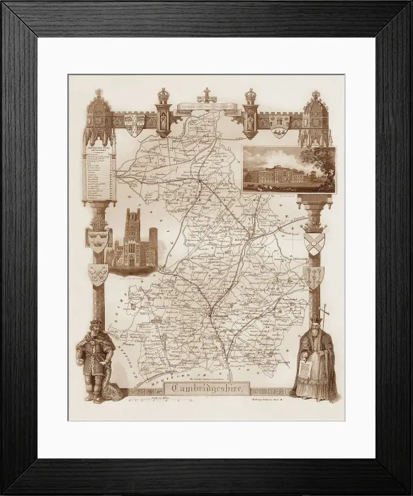 Framed Print : 1840s Victorian Map of Cambridgeshire Framed Print : 1840s Victorian Map of Cambridgeshire
