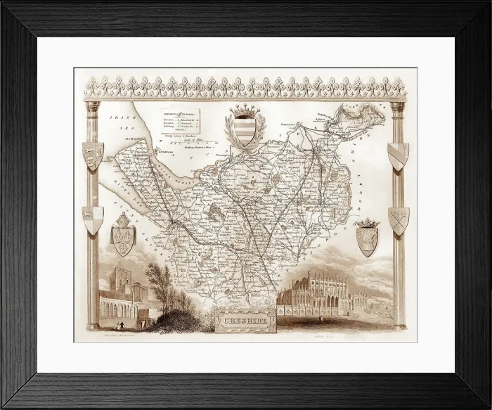 Framed Print : 1840s Victorian Map of Cheshire Framed Print : 1840s Victorian Map of Cheshire