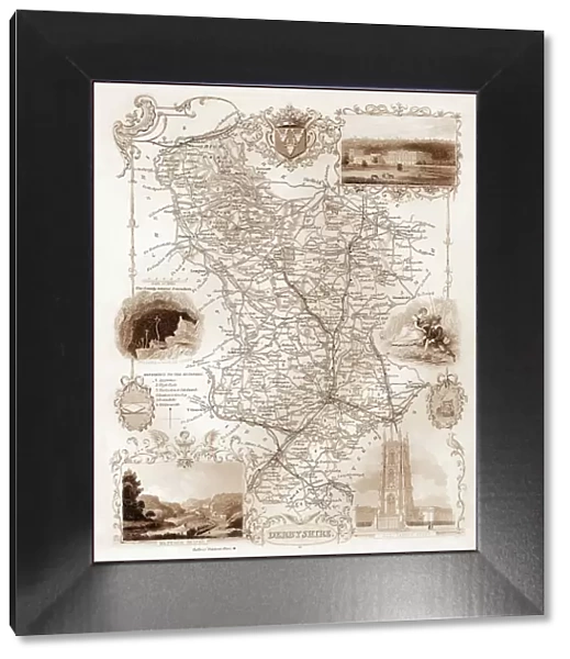 1840s Victorian Map Of Derbyshire Vintage Lantern