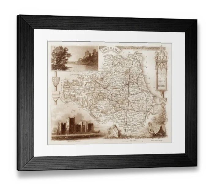 Framed Print : 1840s Victorian Map of Durham Framed Print : 1840s Victorian Map of Durham