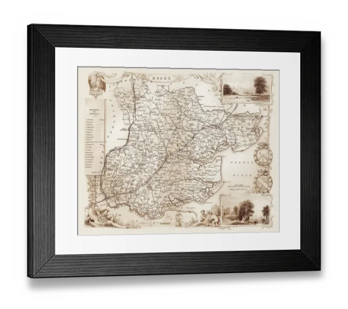 Framed Print : 1840s Victorian Map of Essex Framed Print : 1840s Victorian Map of Essex