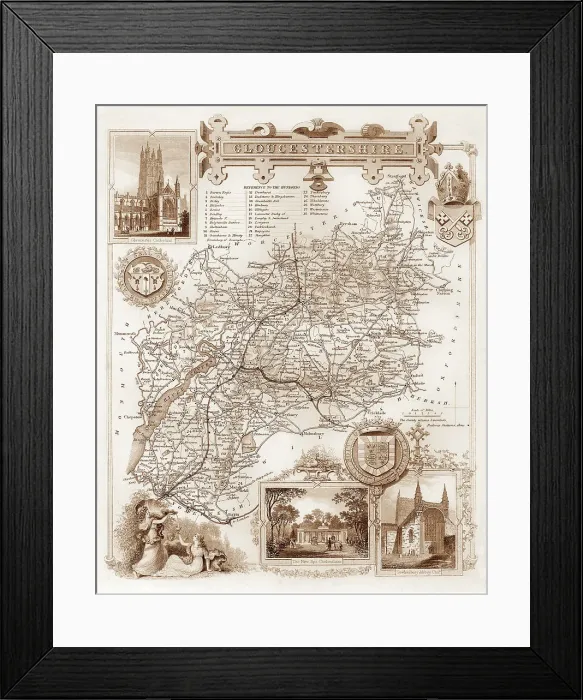 Framed Print : 1840s Victorian Map of Gloucestershire Framed Print : 1840s Victorian Map of Gloucestershire