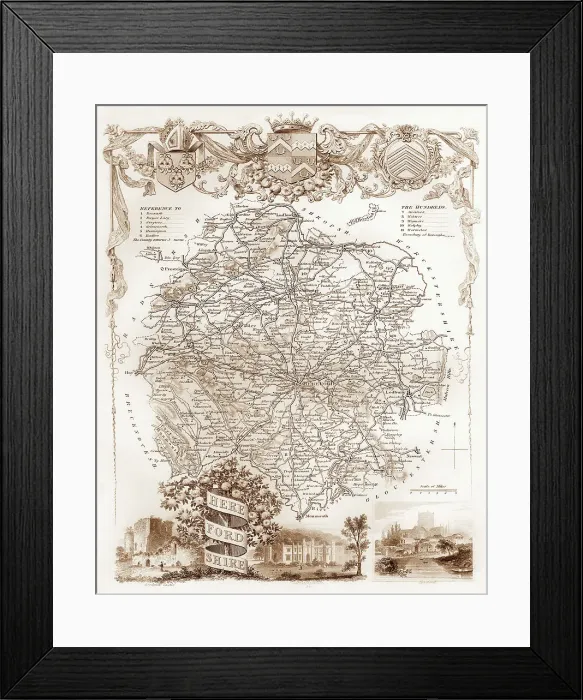 Framed Print : 1840s Victorian Map of Herefordshire Framed Print : 1840s Victorian Map of Herefordshire