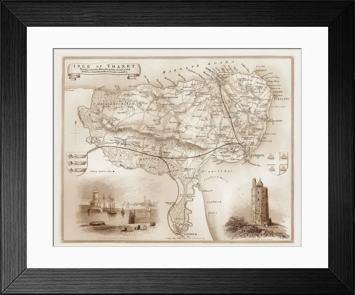 Framed Print : 1840s Victorian Map of Isle Of Thanet Framed Print : 1840s Victorian Map of Isle Of Thanet