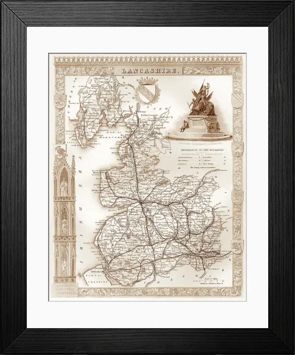Framed Print : 1840s Victorian Map of Lancashire Framed Print : 1840s Victorian Map of Lancashire