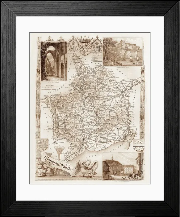 Framed Print : 1840s Victorian Map of Monmouthshire Framed Print : 1840s Victorian Map of Monmouthshire