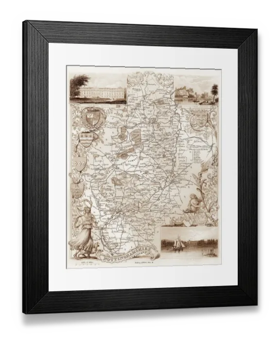 Framed Print : 1840s Victorian Map of Nottinghamshire Framed Print : 1840s Victorian Map of Nottinghamshire