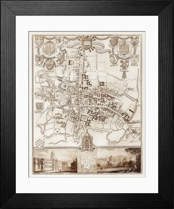 Framed Print : 1840s Victorian Map of Oxford Framed Print : 1840s Victorian Map of Oxford