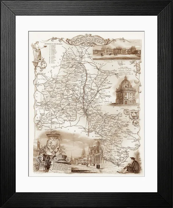 Framed Print : 1840s Victorian Map of Oxfordshire Framed Print : 1840s Victorian Map of Oxfordshire