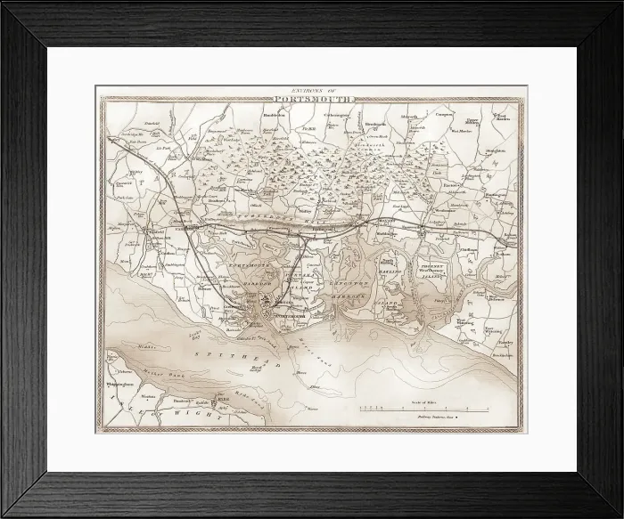 Framed Print : 1840s Victorian Map Of The Portsmouth Area Vintage Framed Print : 1840s Victorian Map Of The Portsmouth Area Vintage