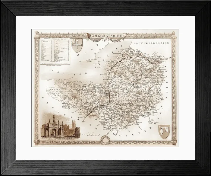 Framed Print : 1840s Victorian Map of Somerset Framed Print : 1840s Victorian Map of Somerset