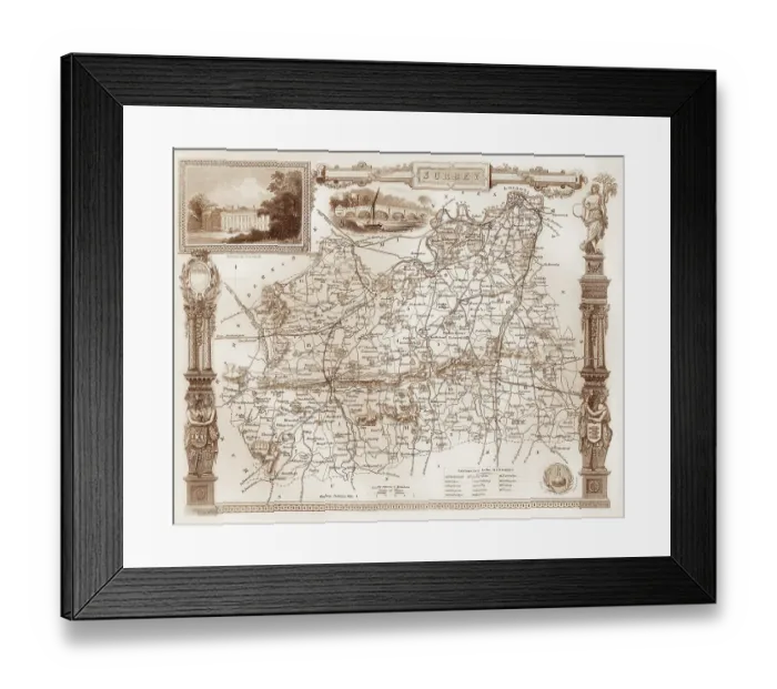 Framed Print : 1840s Victorian Map of Surrey Framed Print : 1840s Victorian Map of Surrey