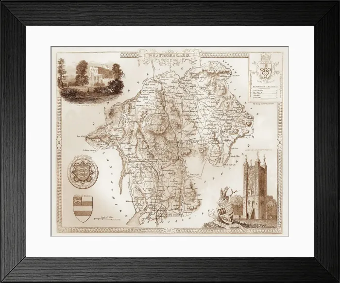 Framed Print : 1840s Victorian Map of Westmorland Framed Print : 1840s Victorian Map of Westmorland