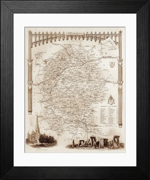 Framed Print : 1840s Victorian Map of Wiltshire Framed Print : 1840s Victorian Map of Wiltshire