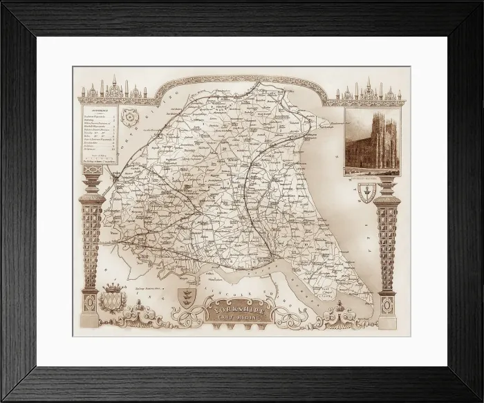 Framed Print : 1840s Victorian Map of East Riding of Yorkshire Framed Print : 1840s Victorian Map of East Riding of Yorkshire