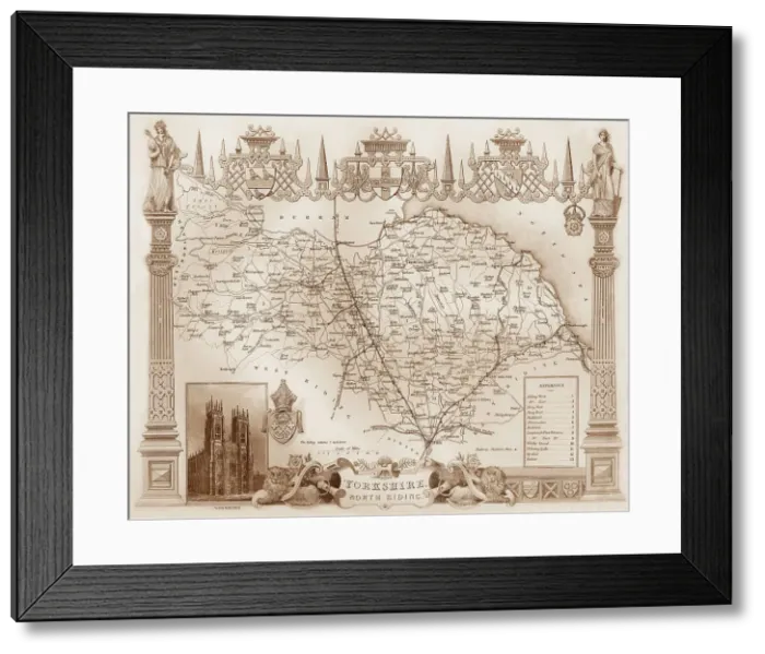 Framed Print : 1840s Victorian Map Of North Riding Yorkshire