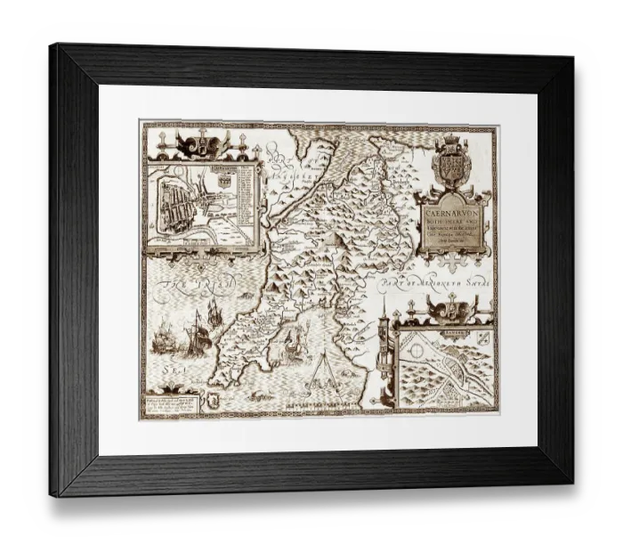 Framed Print : 17th Century (1610) Map of Caernarvon Caernarvonshire Framed Print : 17th Century (1610) Map of Caernarvon Caernarvonshire