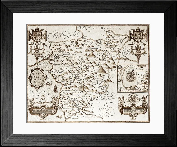 Framed Print : 17th Century (1610) Map of Merionethshire Framed Print : 17th Century (1610) Map of Merionethshire