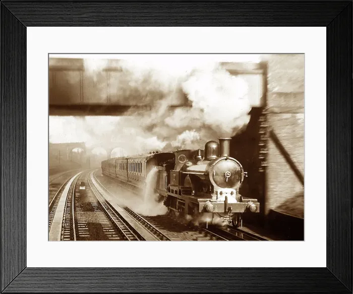 Framed Print : Steam train picking up water from a trough, Bushey, Herts Framed Print : Steam train picking up water from a trough, Bushey, Herts