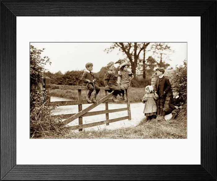 Framed Print : Children chatting on a gate Framed Print : Children chatting on a gate