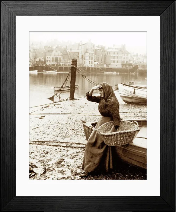 Framed Print : Whitby Waiting for the Boats Victorian period Framed Print : Whitby Waiting for the Boats Victorian period