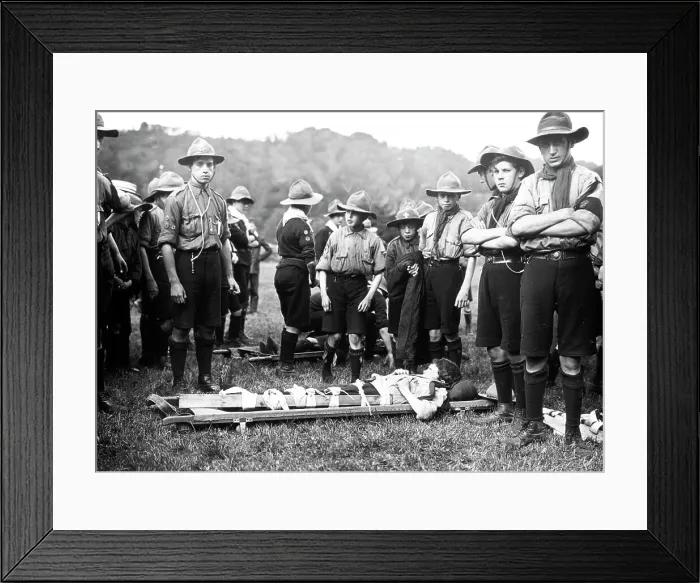 Framed Print : Boy Scouts stretcher party circa 1912 Framed Print : Boy Scouts stretcher party circa 1912