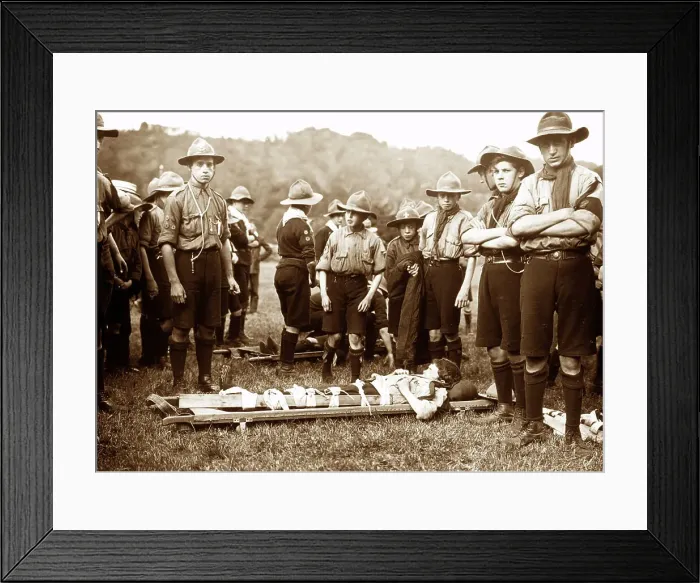 Framed Print : Boy Scouts stretcher party circa 1912 Framed Print : Boy Scouts stretcher party circa 1912