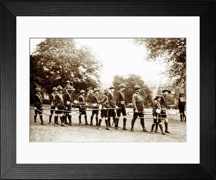 Framed Print : Boy Scouts stretcher party circa 1912 Framed Print : Boy Scouts stretcher party circa 1912