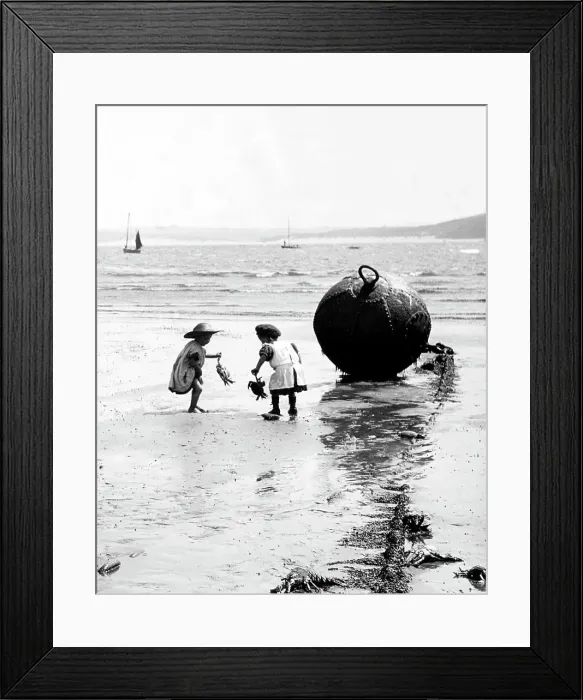 Framed Print : St. Ives Girls Playing on the Beach Victorian period Framed Print : St. Ives Girls Playing on the Beach Victorian period