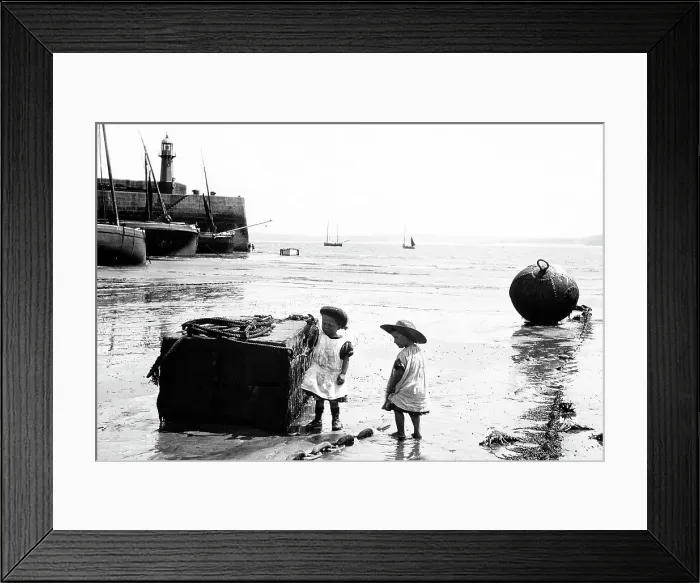 Framed Print : St. Ives Girls Playing on the Beach Victorian period Framed Print : St. Ives Girls Playing on the Beach Victorian period